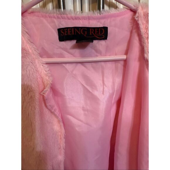 Seeing Red Girls Plush Faux Fur Long Sleeve Open Front Jacket Pink Small Medium - Picture 5 of 9